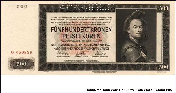 Protektorat of Bohemia and Moravia - 500 K 1942
1st issue
Portrait of Petr Brandl Banknote