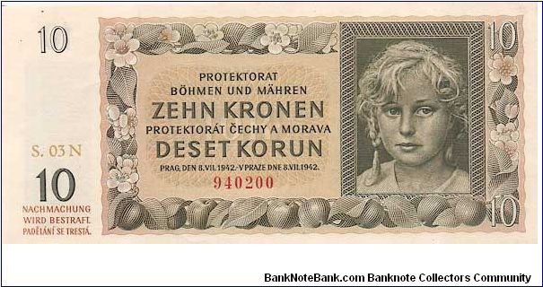 Protektorat Bohemia and Moravia - 10 K 1942 Banknote