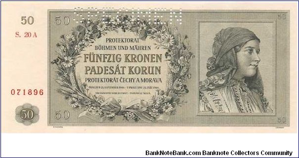 Protektorat Bohemia and Moravia - 50 K 1944 Banknote