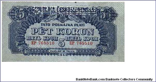 Czechoslovakia - 5 K 1944 Banknote
