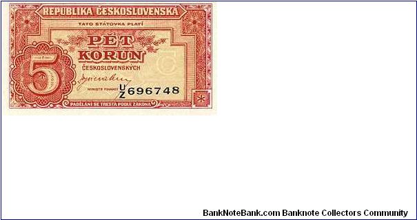 Czechoslovakia - 5 Kcs 1945 
London issue
The smallest czechoslovak paper money Banknote