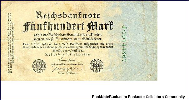 500 Mark
Reichsbanknote Banknote