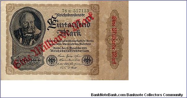 1.000.000.000 Mark
Reichsbanknote
overprint on 1000 Mark note Banknote