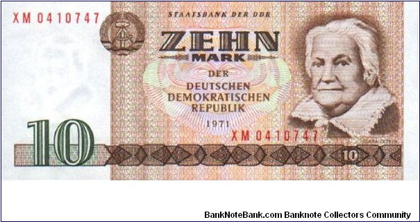 Germany Democratic Republic
10 Mark der DDR
Clara Zetkin Banknote