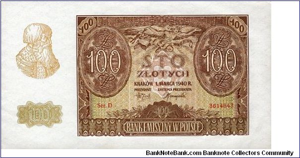 100 Zlotych
General Gouvernement - occupied Poland Banknote