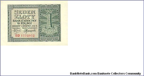 1 Zloty
General Gouvernement - occupied Poland Banknote