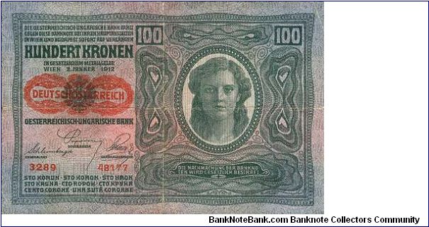 100 K
overprint Deutschösterreich Banknote