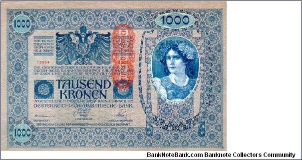 1000 K
overprint Deutschösterreich Banknote