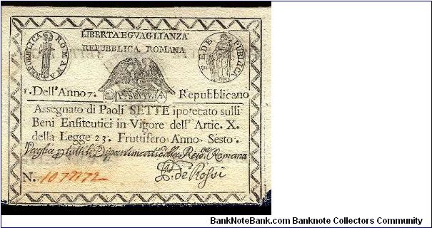 7 Paoli, Republicca Romana. Banknote