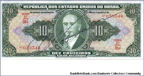 10 Cruzeiros * 1950 * P-143 Banknote