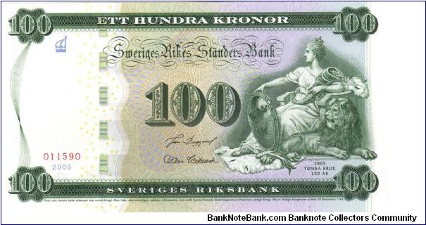 Commemorative 100 kronor - 250th anniversary of the founding of Tumba Bruk banknote paper mill. Banknote