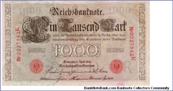 1000 Mark 21.4.1910 Banknote