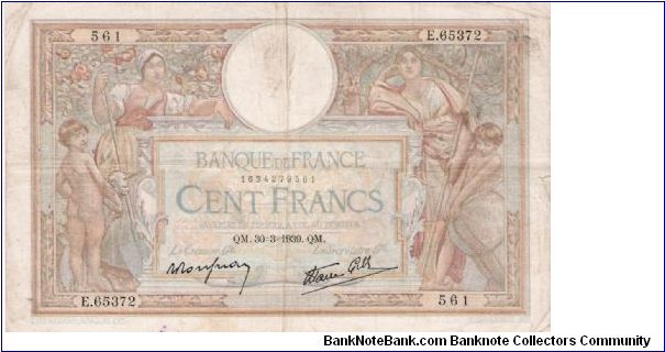 100 Francs 30.3.1939 Banknote