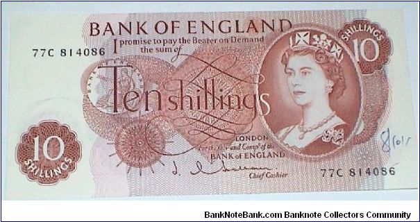 10 Shillings Hollum signature QE II Banknote