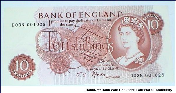 10 Shillings Forde signature QE II Banknote