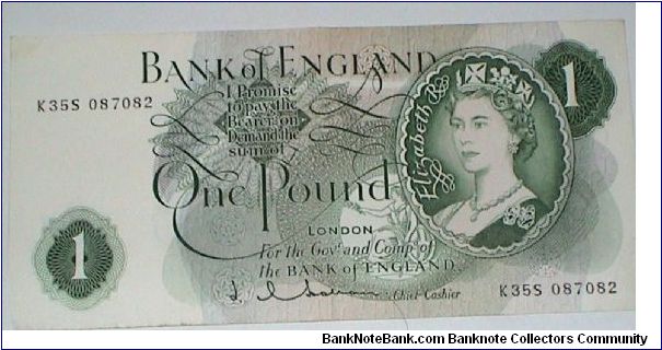 Hollum signature QE II 1 Pound Banknote