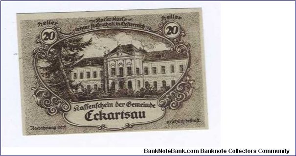 20 Heller Austrian Notgeld from the city of Eckartsau Banknote