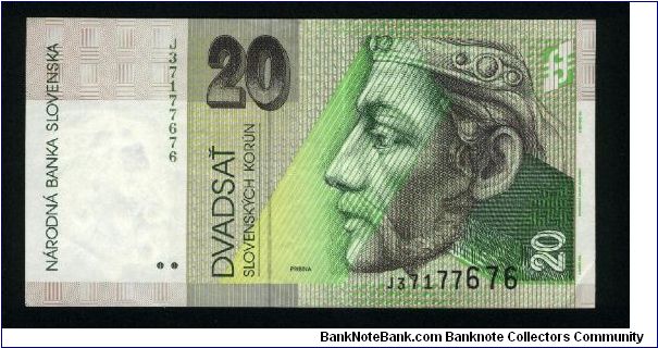 20 Korun.

Prince Pribina on face; Nitra Castle on back.

Pick #20c Banknote