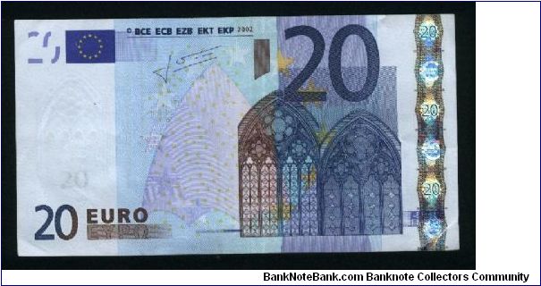 20 Euro.

Serial -U- prefix (France)

Gothic architecture on face and on back.

New Signature.

Pick #3u (new) Banknote