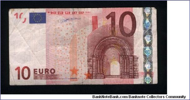 10 Euro.

Serial -T- prefix (Ireland)

Romanesque architecture on face and on back.

Pick #2t Banknote