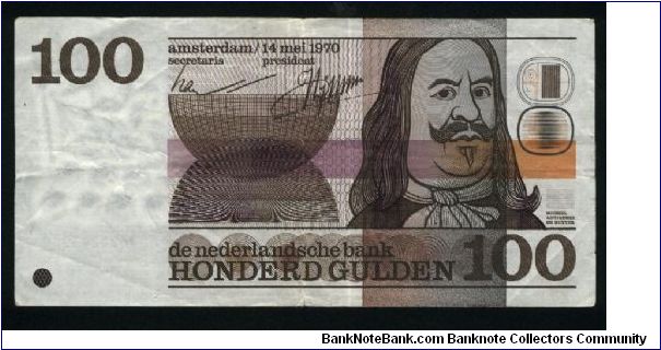 100 Gulden.

Michiel Adriaensz. de Ruyter on face; compass-card or rhumbcard design on back.

Pick #93 Banknote