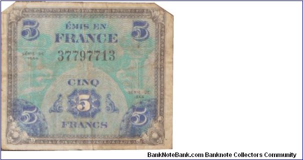 P-115a France 1944 Five Francs Banknote