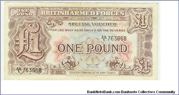 HELP!! NOT SURE OF THE YEAR OF ISSUE??? BRITISH VERSION OF OUR MPC! THIS 2ND SERIES ONE POUND NOTE WAS AUTHORIZED FOR USE IN THE CANTEENS ONLY. Banknote