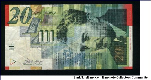 20 New Sheqalim.

Moshe Sharett and flags in background on face; scenes of his life and work on back.

Pick #59a Banknote