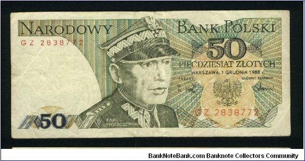 50 Zlotych.

K. Swierczewski at center on face; Order of Grunwald at left on back.

Pick #142b Banknote