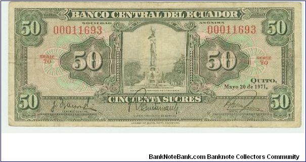 QUITO, ECUADOR CINQUENTA SUCRES. Banknote