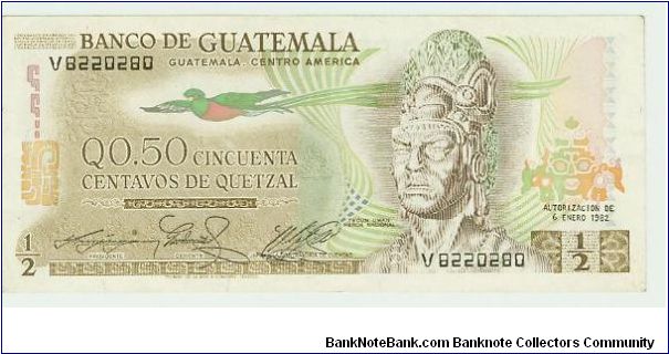 BEAUTIFUL 1/2 .50 CINQUENTA CENTAVOS NOTE FROM GUATEMALA.CRISP AND FRESH. Banknote