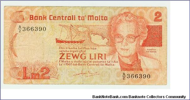 NICE LOOKING 2 LIRI NOTE FROM MALTA. YOU DON'T SEE TOO MANY OF THESE. Banknote