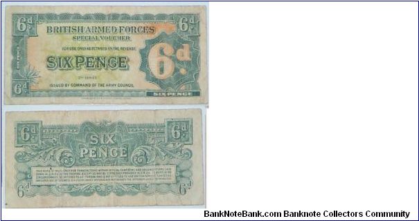 British Armed Forces. 6 Pence. 2nd Series Banknote