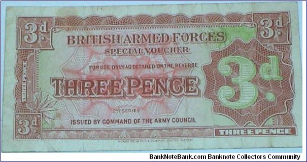3 Pence. British Armed Forces. 2nd Series Banknote