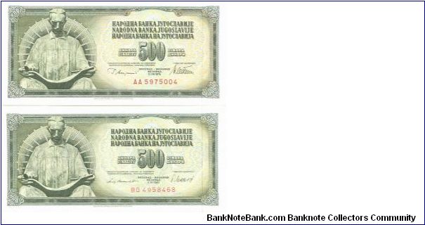 two note 500 dinara 1978,1981,
as lot UNC YU Banknote