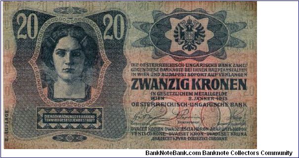 20 Kronen/Korona 1913, II Auflage Banknote