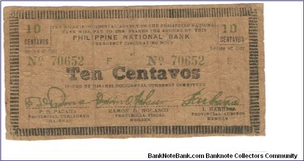 S-573 Misamis Philippine National Bank 10 Centavos note. I will accept either monitary offers or reasonable trade for this item. Please see pictures for condition. Banknote