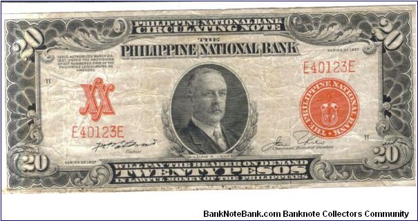 PI-59 1937 20 Peso Circulating Note. Banknote