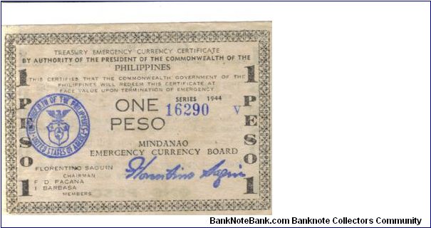 S-523c Mindanao 1 Peso note. Banknote
