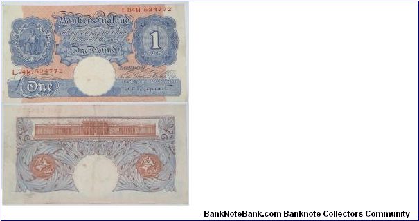 1 Pound. Peppiat signature. War time issue - blue note. Banknote