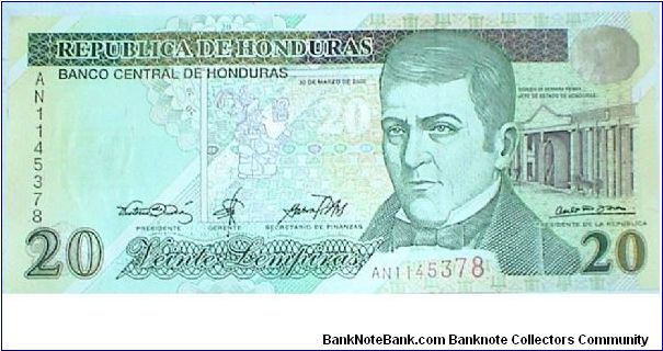 20 Lempira. Commemorative for the 50th Anniversary of Central Bank & Year 2000. Banknote