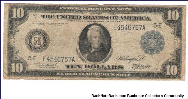 Large $10 Federal Reserve Note Banknote