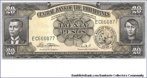 PI-137e English Series 20 Peso note. Banknote