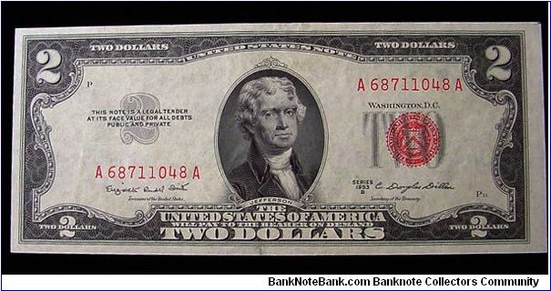 US 2 Dollars 1953
Consecutive Serials A68711048-A Banknote