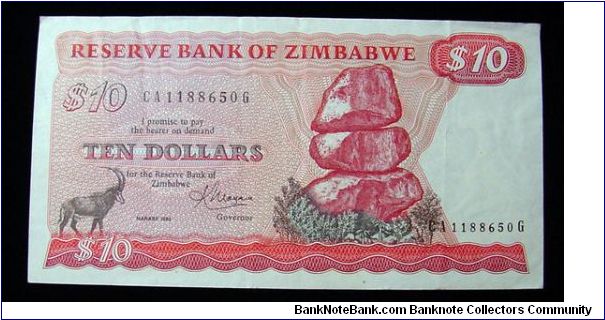 1983 Zimbabwe 10 Dollars Banknote