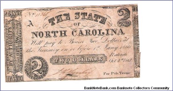 THE State of North Carolina- 2 dollar bill
 
#11368
hand signed and Numbered Banknote