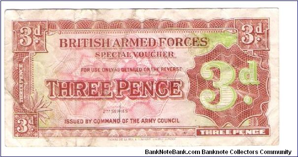 2nd Series 3pence british military payment Certificate or special voucher (not cancelled) Banknote
