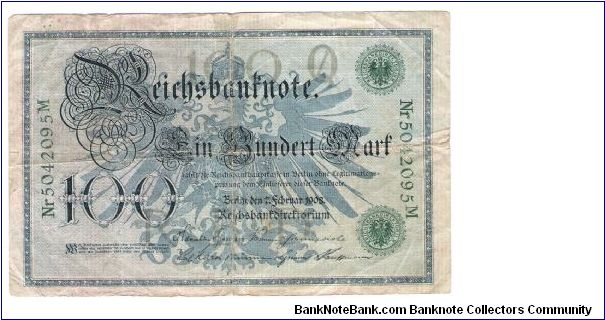 Reichbanknoten ImperialBank notes
#34like 33 but with Green seal and Serial #100 Mark Reprint 1918-1922 Banknote