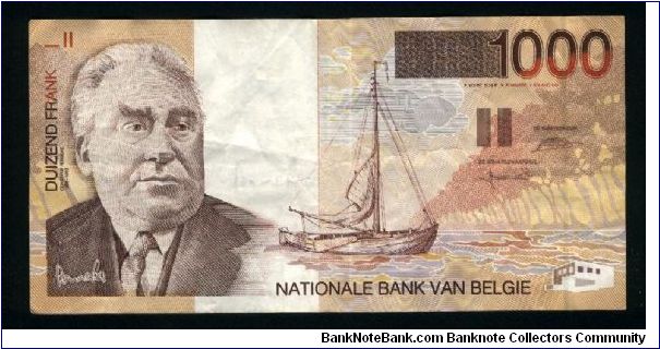 1000 Francs.

Constant Permeke at left, sailboat at center on face; Sleeping Farmer painting at left on back.

Pick #150 Banknote