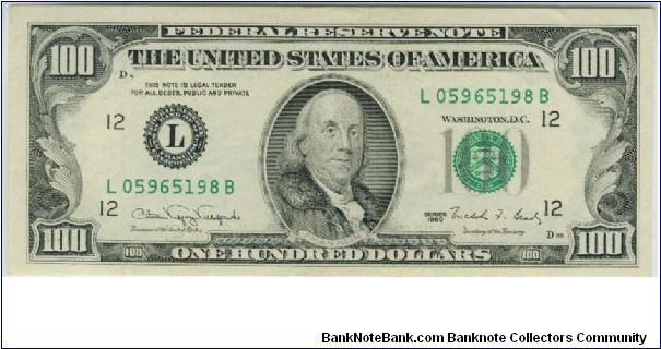 US 1990 San Francisco $100 Banknote